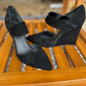 Tory Burch Saray Black Suede Wedge Shoes Women Heels